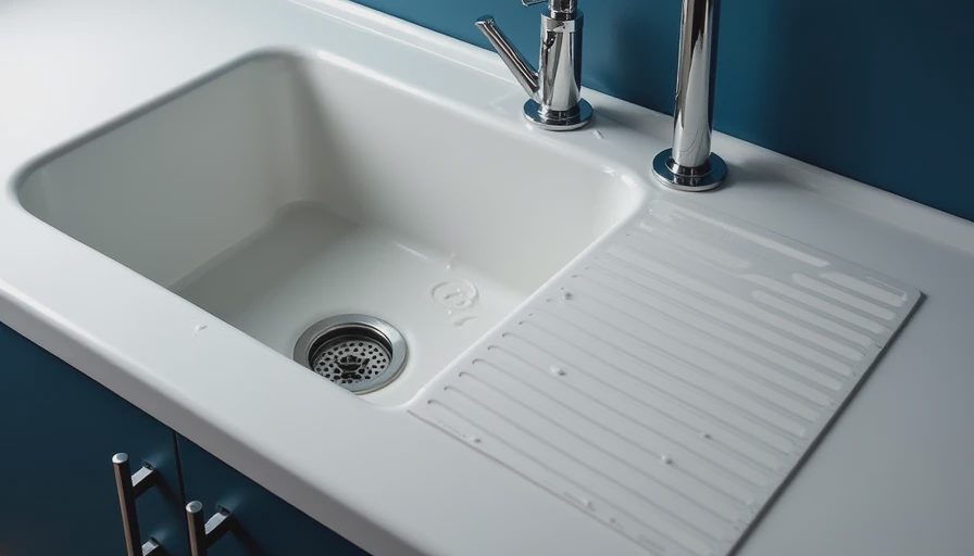Deep plastic utility sink with scrub board, metal faucet and clean surface detail