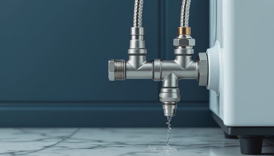 Braided stainless steel hoses, shut-off valves and water sensor in laundry plumbing setup
