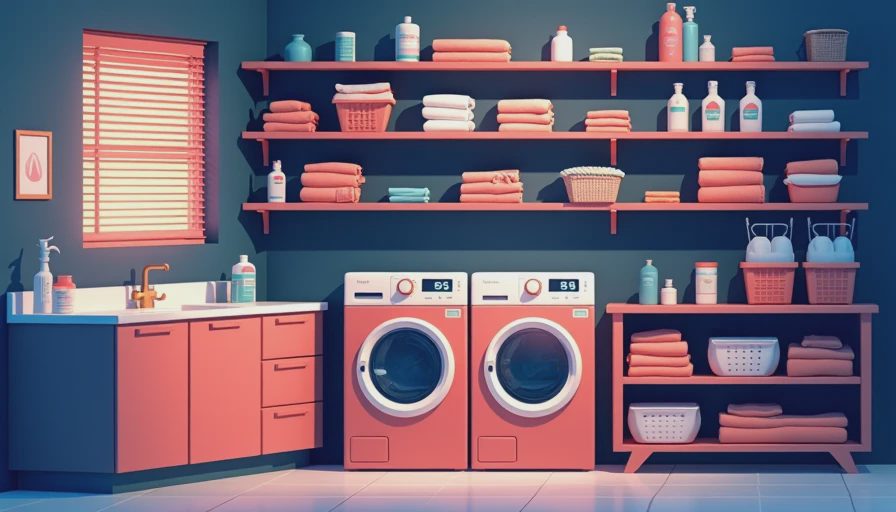 Visual context for laundry room shelving