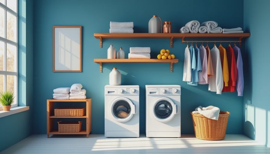 Visual context for laundry room shelves